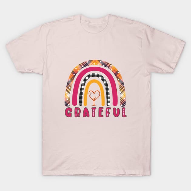 Grateful Boho Rainbow with Plaid, Polka Dots, Black and White Checker and Heart Tree T-Shirt by Unified by Design